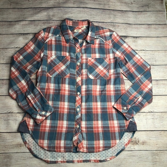 dylan Tops - Dylan Plaid Long Sleeve Button Down Shirt Size S